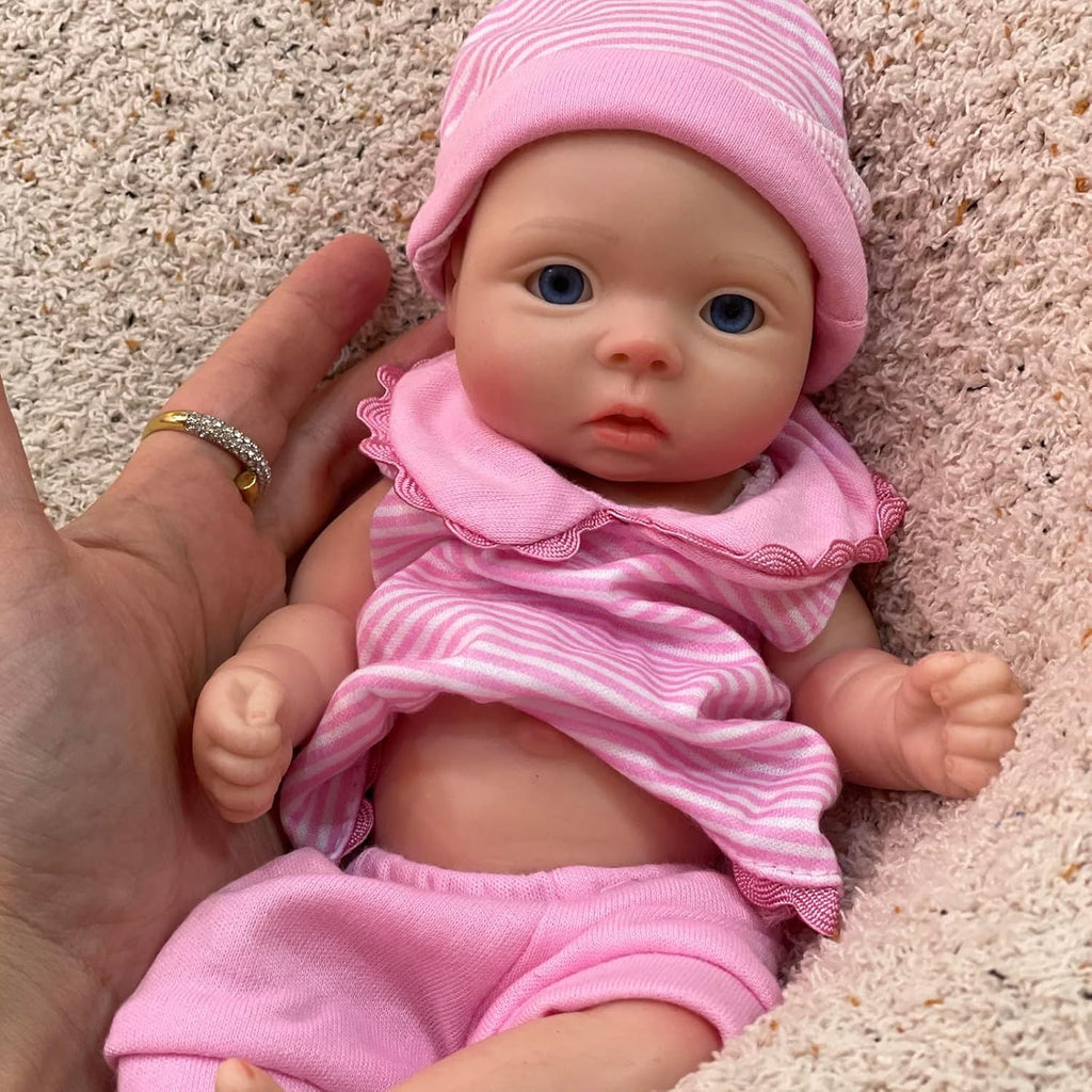 10 Inch Silicone Baby Doll Girl Realistic Soft Full Body Lifelike Reborn Baby Doll with Accessories