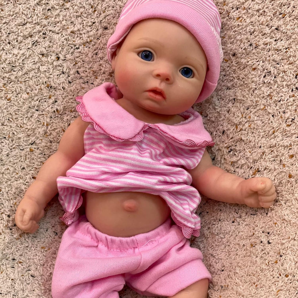 10 Inch Silicone Baby Doll Girl Realistic Soft Full Body Lifelike Reborn Baby Doll with Accessories