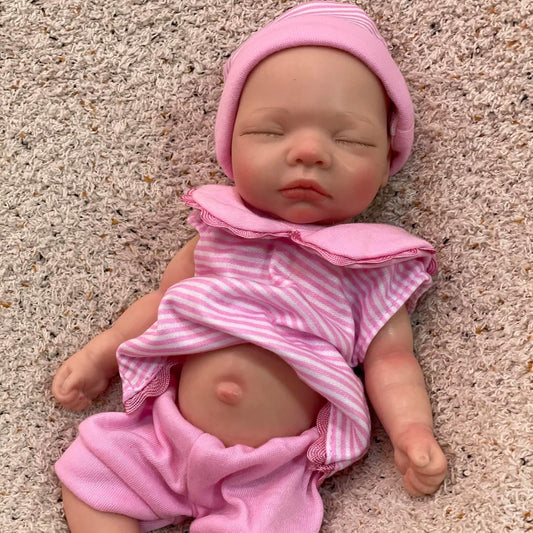 10 Inch Full Silicone Baby Doll Lifelike Reborn Mini Baby Realistic Handmade with Accessories Set