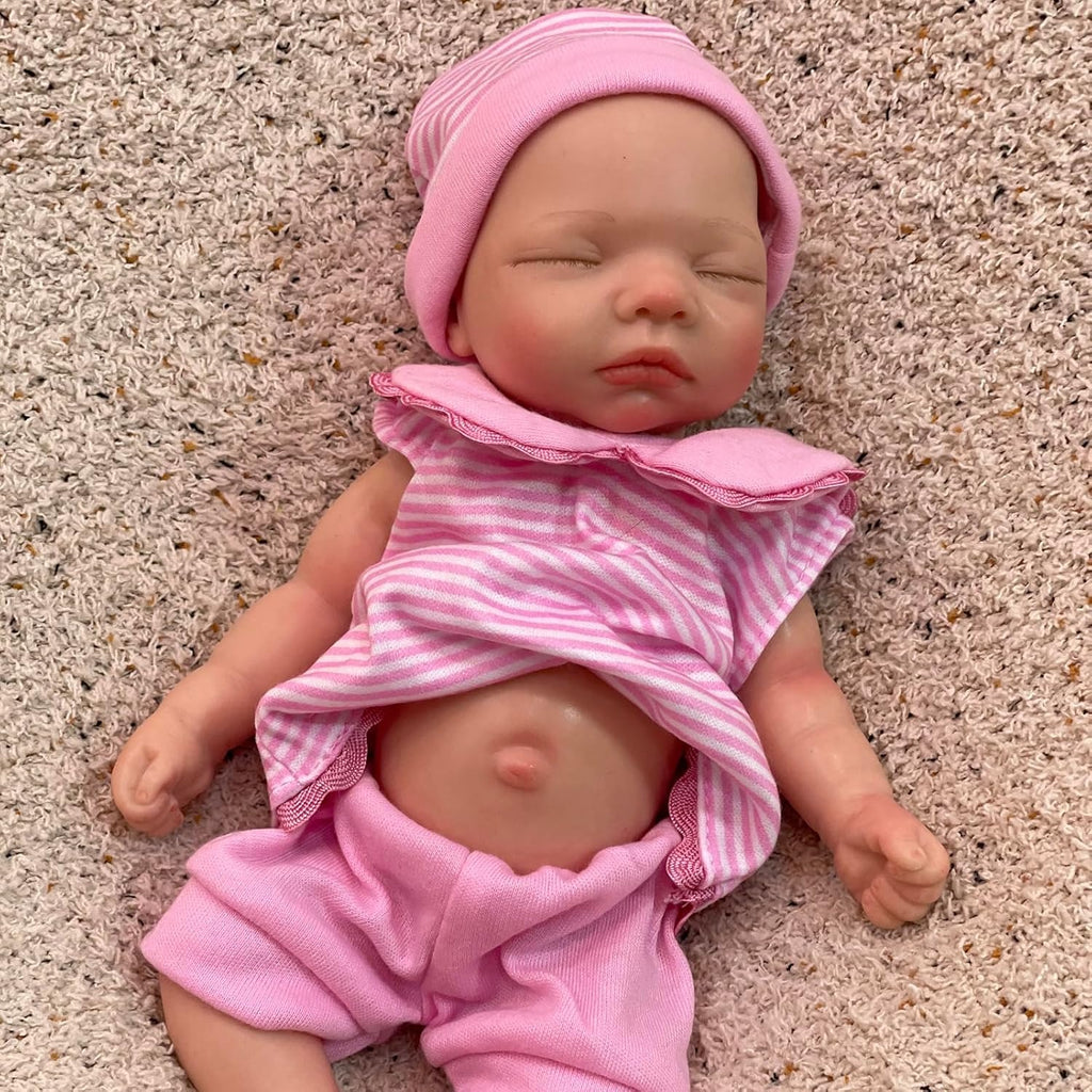 10 Inch Full Silicone Baby Doll Lifelike Reborn Mini Baby Realistic Handmade with Accessories Set