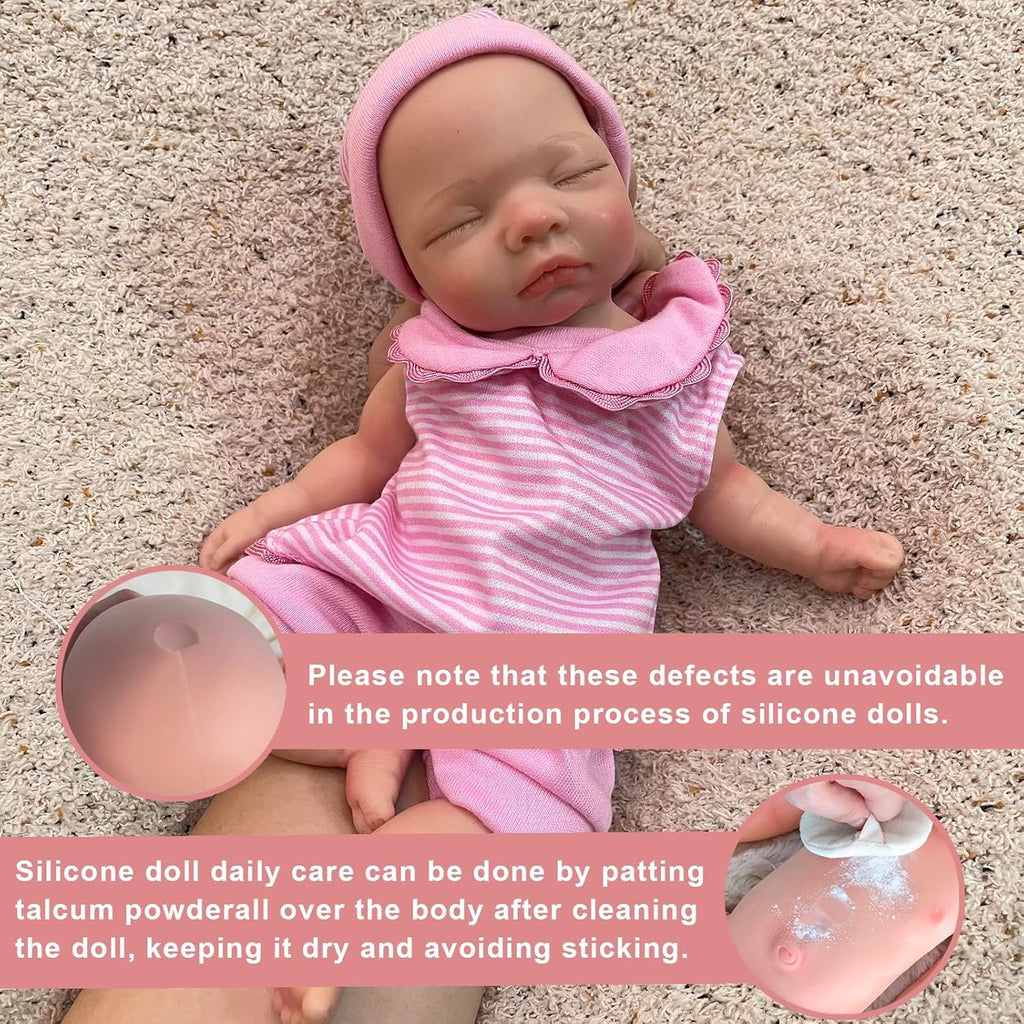 10 Inch Full Silicone Baby Doll Lifelike Reborn Mini Baby Realistic Handmade with Accessories Set