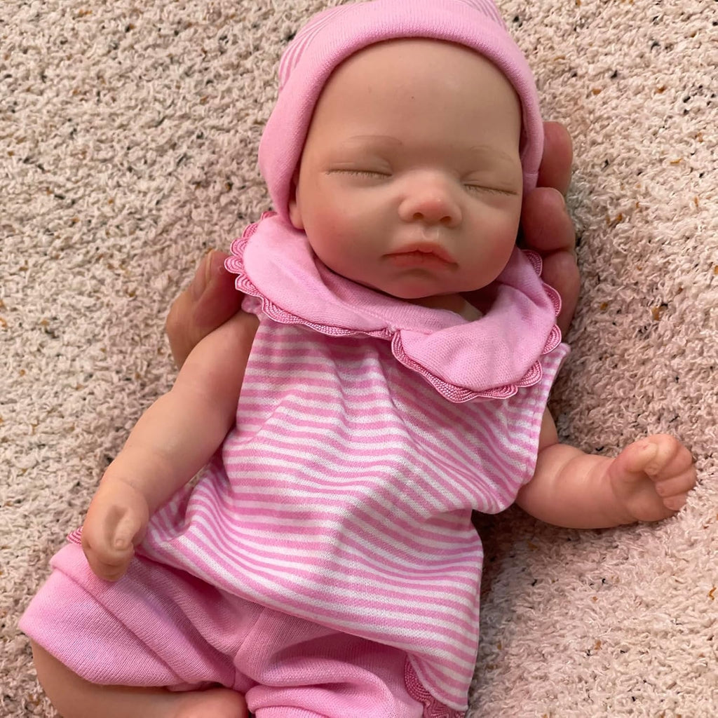 10 Inch Full Silicone Baby Doll Lifelike Reborn Mini Baby Realistic Handmade with Accessories Set