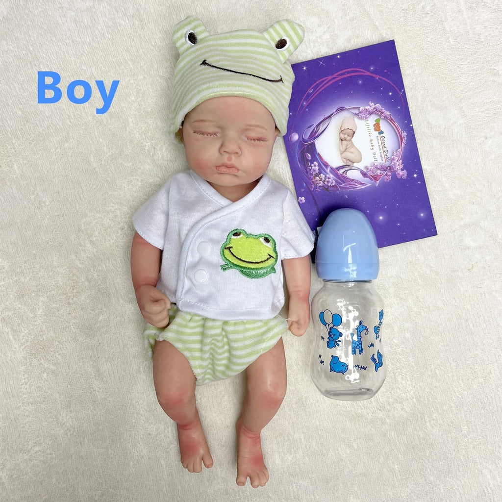 13 Inch Reborn Baby Doll Full Silicone Body Realistic Baby Boy Handmade Painted Doll with Clothes and Bottle Set for Kids
