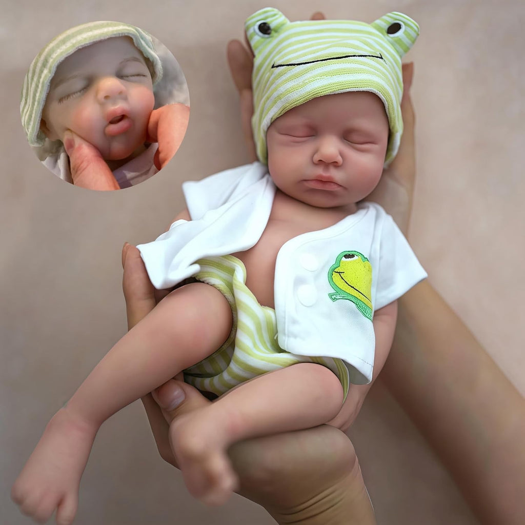 13 Inch Reborn Baby Doll Full Silicone Body Realistic Baby Boy Handmade Painted Doll with Clothes and Bottle Set for Kids