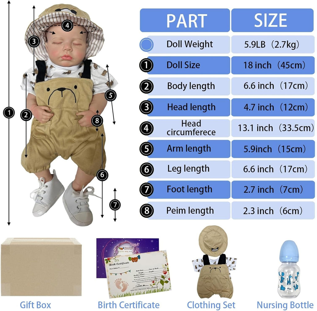 18 Inch Reborn Baby Doll Full Silicone Body Realistic Handmade Silicone Baby Doll